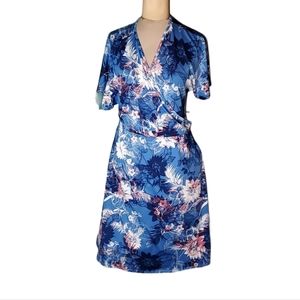AGNES & DORA Comfortable Wrap Dress XXL Blue White Pink Floral Print Midi